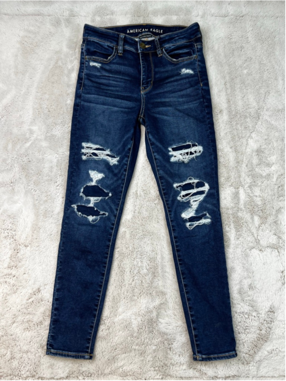 American Eagle Hi Rise Jegging Distressed Jeans Next Level Stretch Size 6 Short